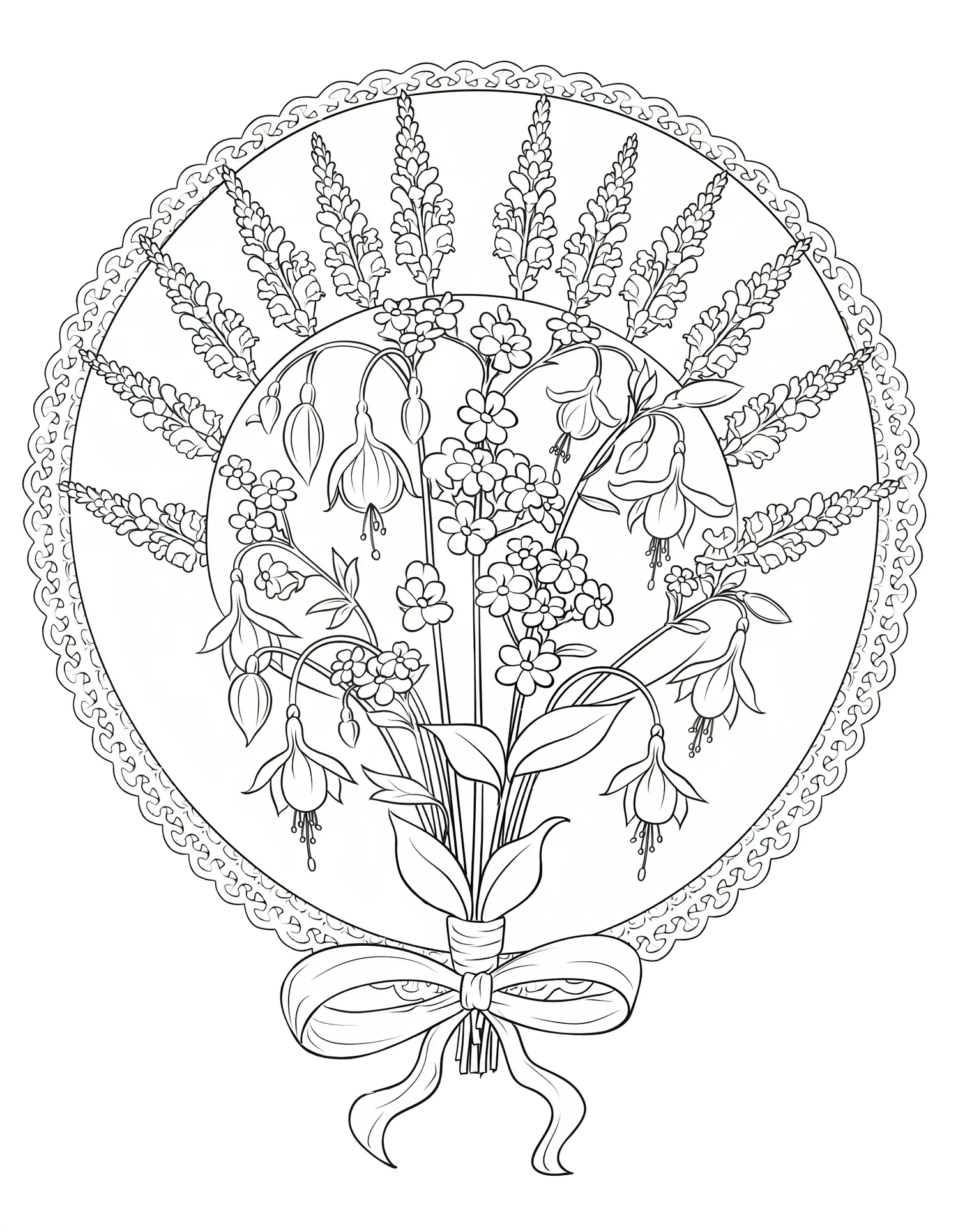 Composition Florale Victorienne — Coloriage fleur à imprimer gratuitement